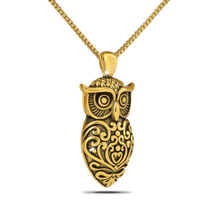 Gold Steel Owl Pendant